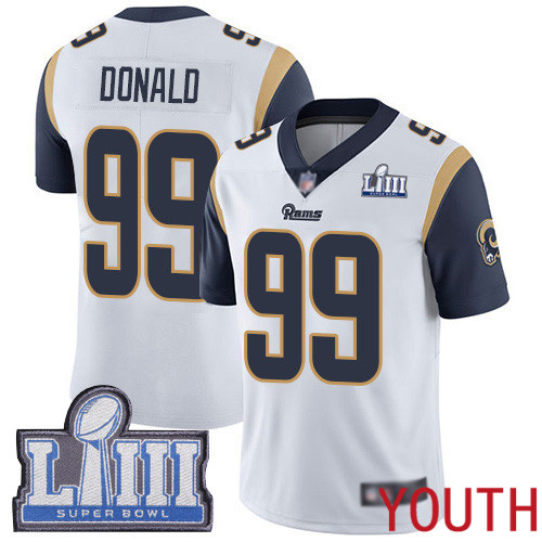 Los Angeles Rams Limited White Youth Aaron Donald Road Jersey NFL Football #99 Super Bowl LIII Bound Vapor Untouchable->women nfl jersey->Women Jersey